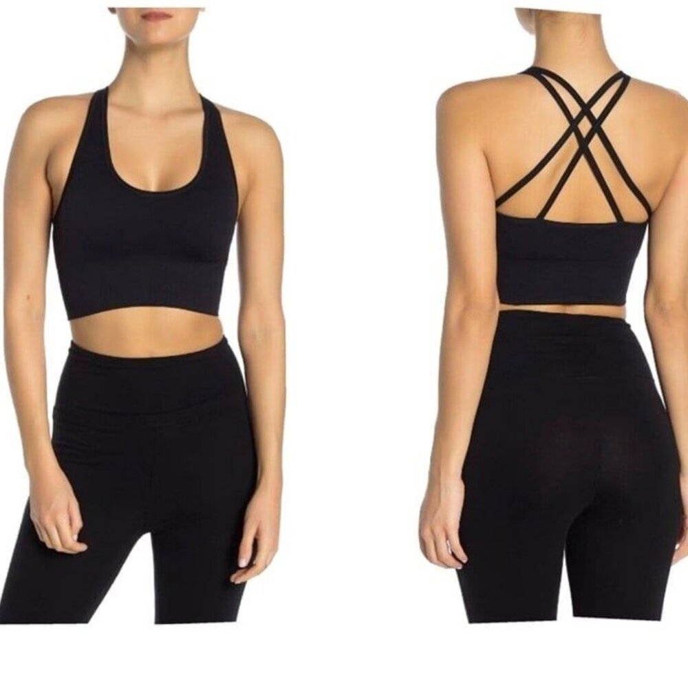Zella Women Sports Bra Seamless Crossback Bralette Strappy Black Size Small NEW